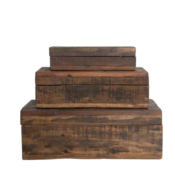 Creative Co-Op Reclaimed Vintage Wood Boxes, Set of 3 Sizes, Natural