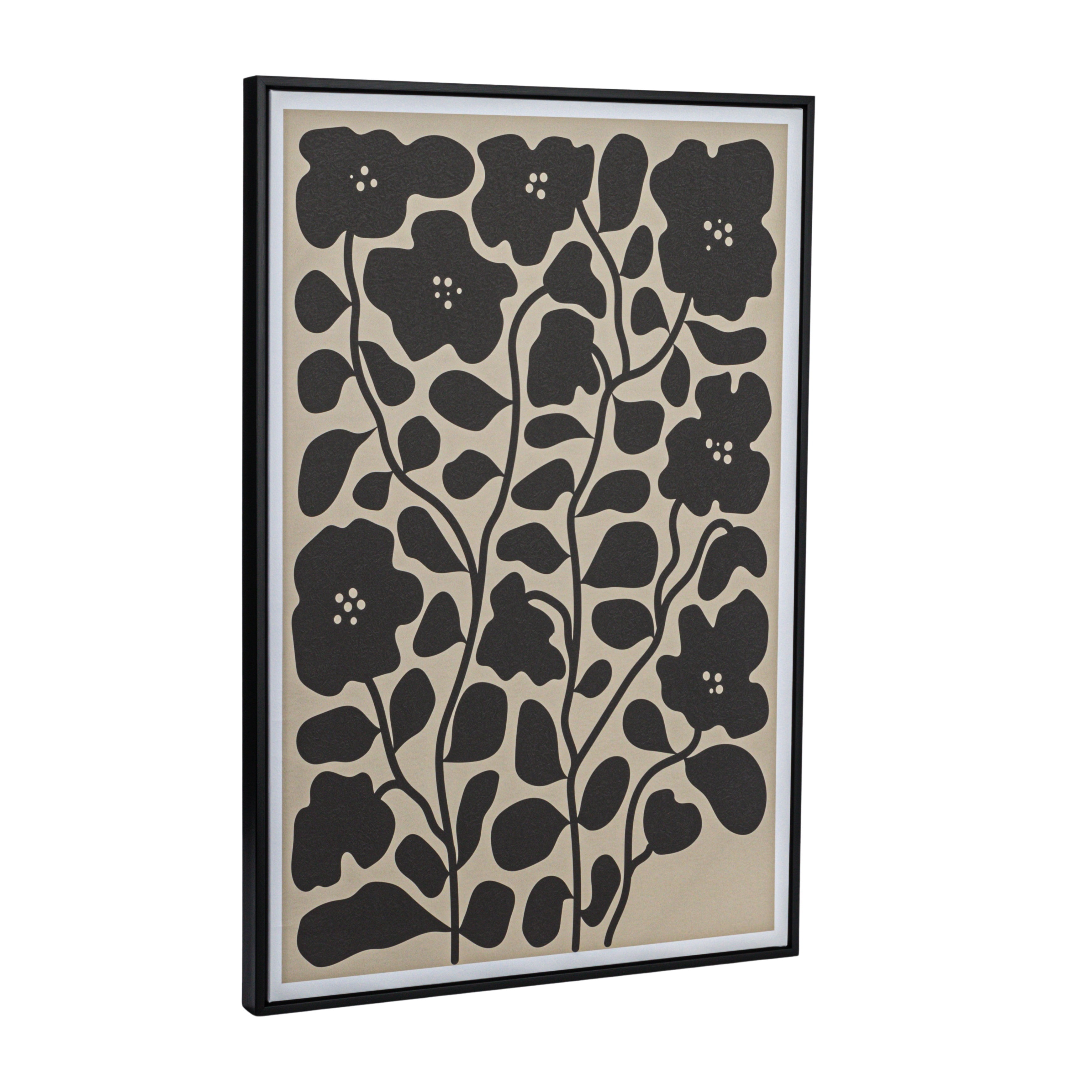 Black and Cream Floral Art with Reclaimed Wood Frame