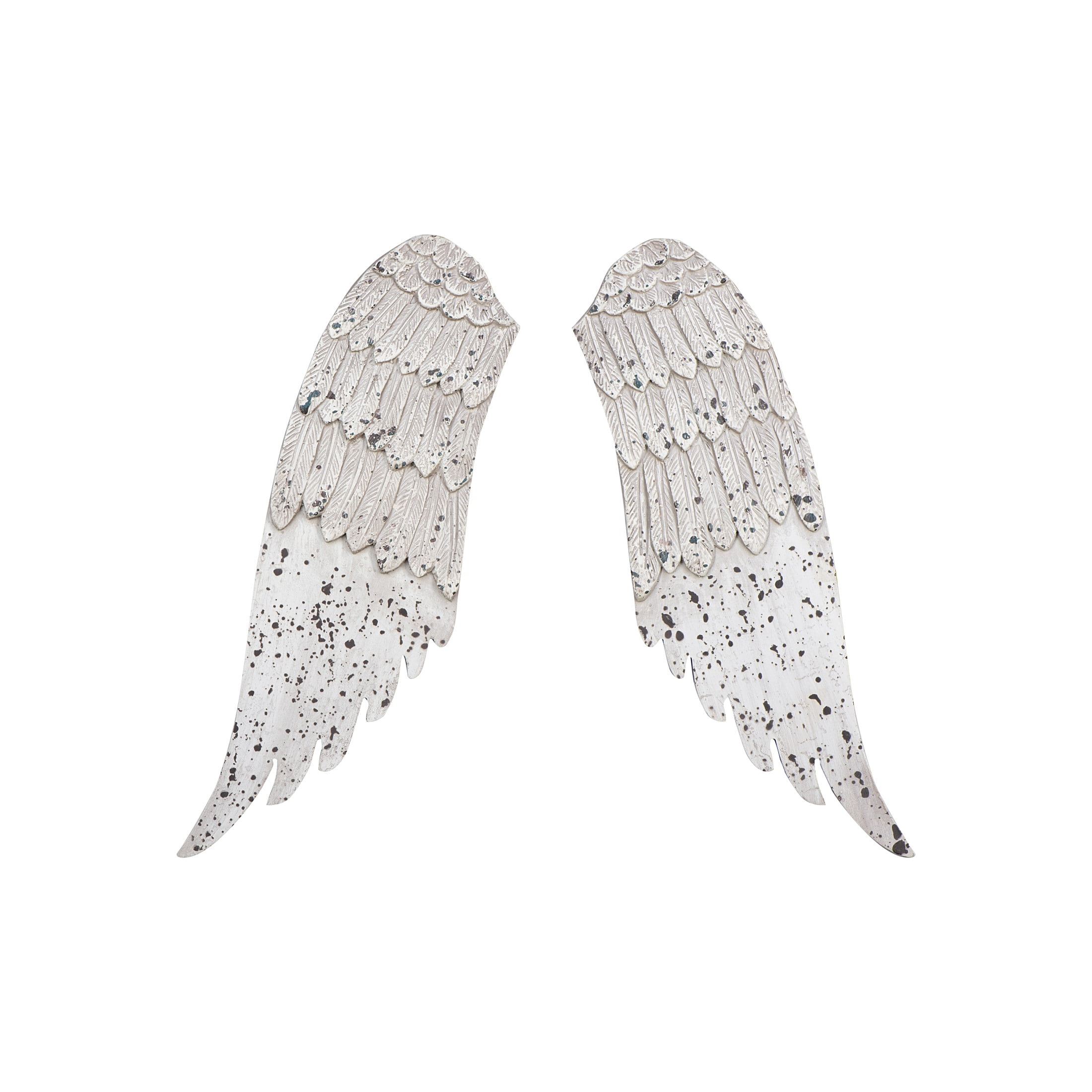 Distressed White and Silver MDF Angel Wings Wall Decor Set