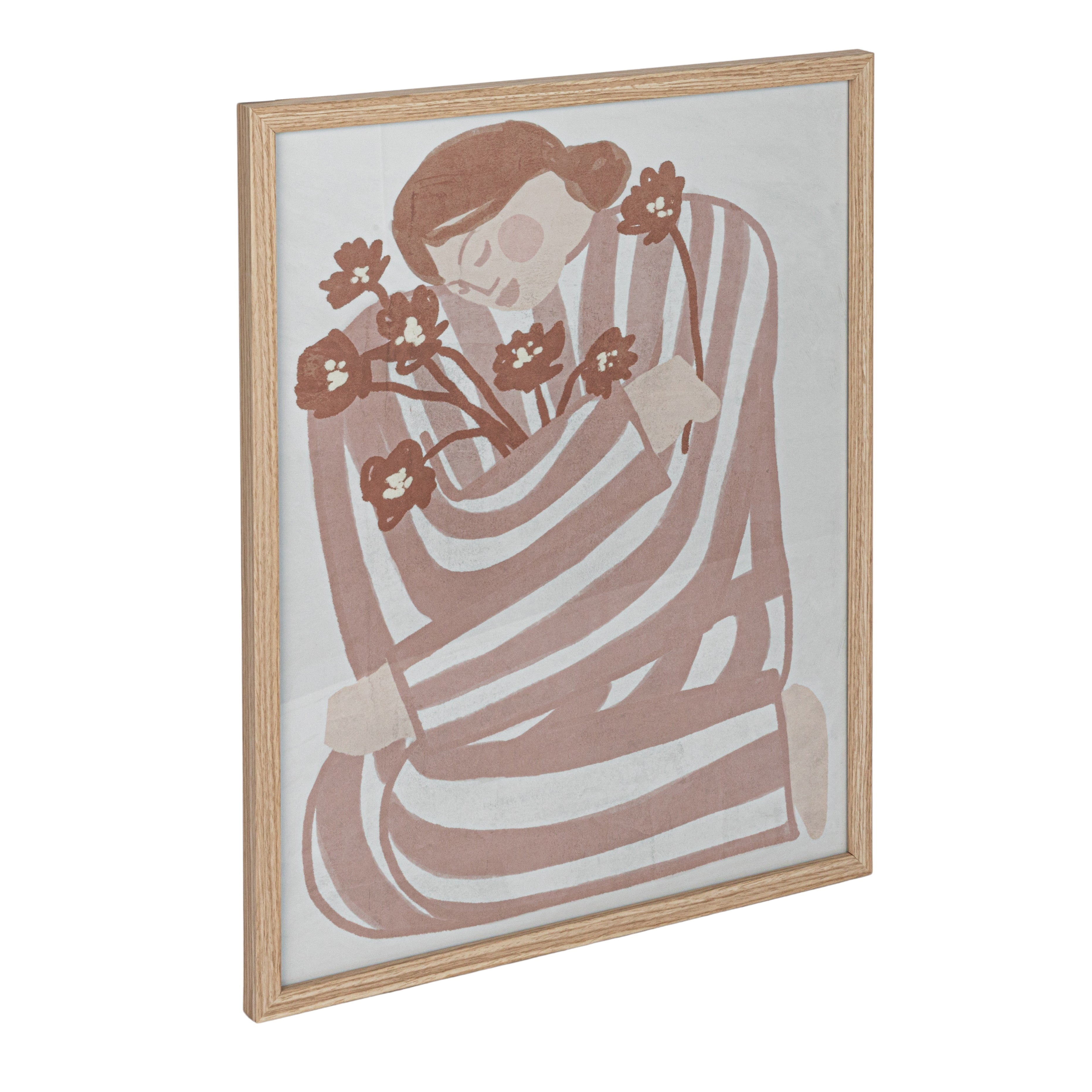 Reclaimed Wood and Glass Wall Art with Woman and Flowers