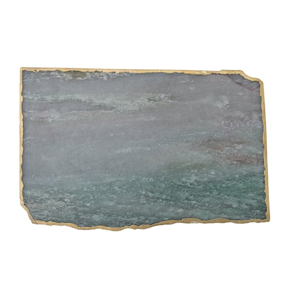 Creative Co-Op Rectangle Agate Slab Tray with Gold Electroplated Edge, Blue