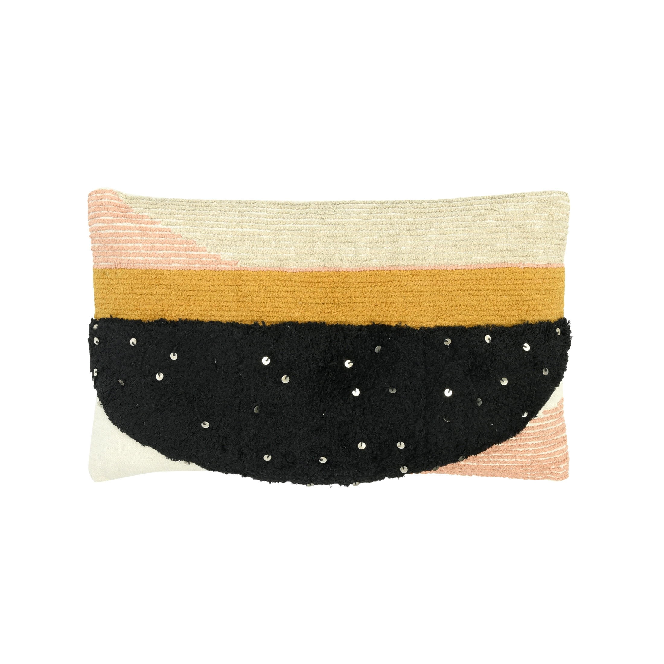 Rectangular Multicolor Cotton Geometric Sequined Throw Pillow