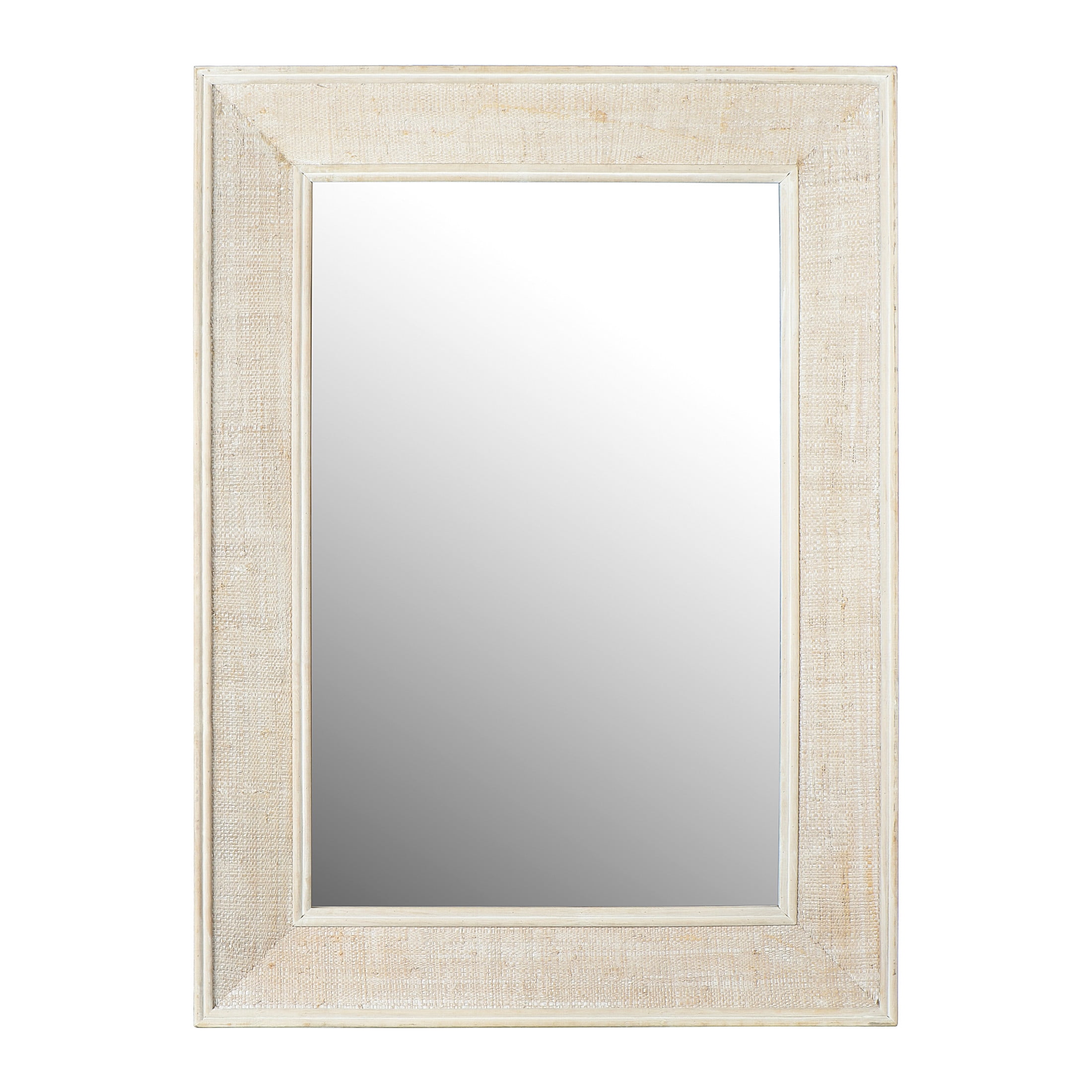 White Rectangular Wall Mirror with Rattan Detail