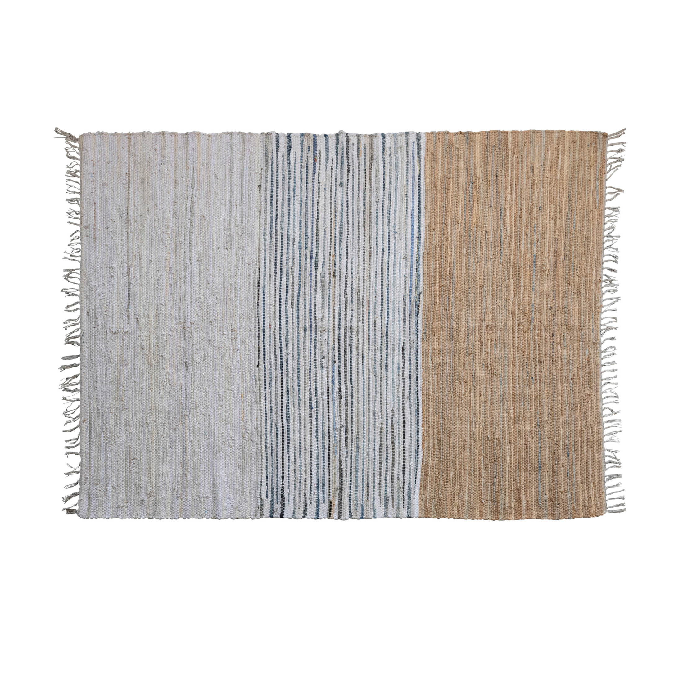 Creative Co-Op Rectangle Woven Cotton Chindi Rug with Fringe, Grey and Tan