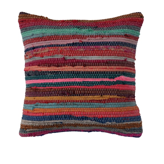 Creative Co-Op Recycled Striped Cotton Chindi Throw Pillow Cover, Multicolor