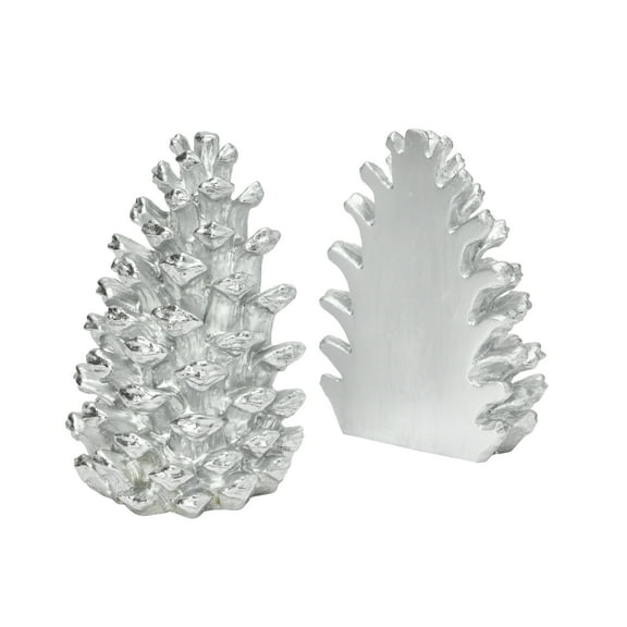Creative Co-Op Resin Pinecone Bookends, Silver Finish