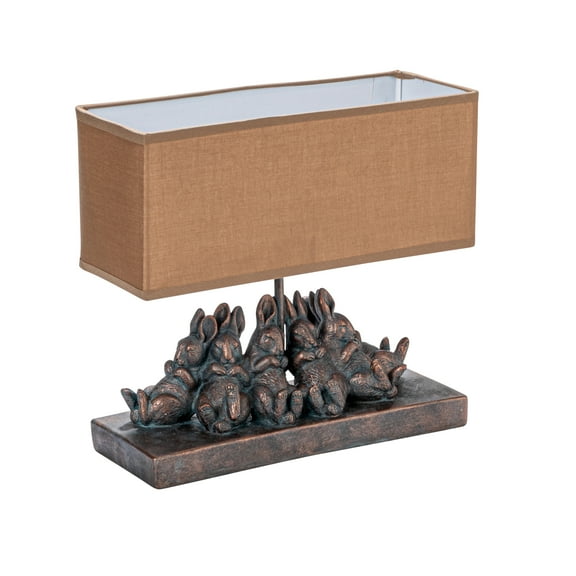 Creative Co-Op Resin Rabbit Table Lamp with Rectangle Linen Shade, Bronze Finish