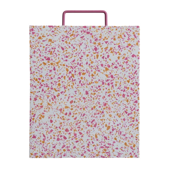 Creative Co-Op Resin Terrazzo Cheese and Cutting Board with Pink Enameled Metal Handle, Multicolor