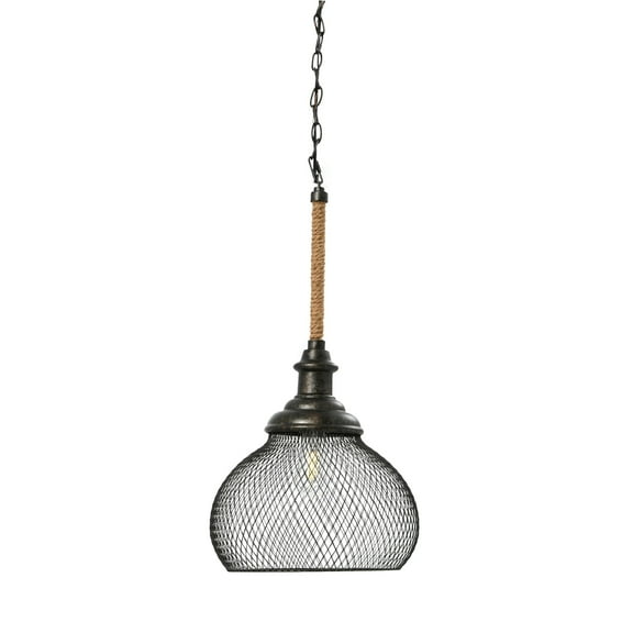 Creative Co-Op Robert Stevenson Lighting Martha - Woven Metal and Natural Rope Ceiling Light, Black
