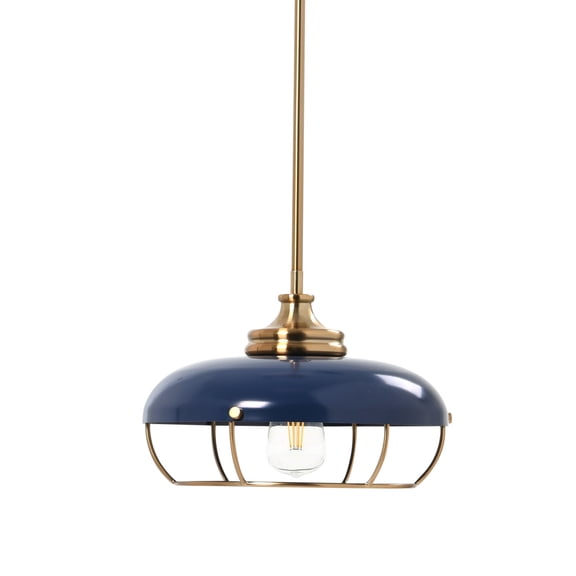 Creative Co-Op Robert Stevenson Lighting Presley - Caged Dome Metal Ceiling Light, Brushed Brass and Navy Blue