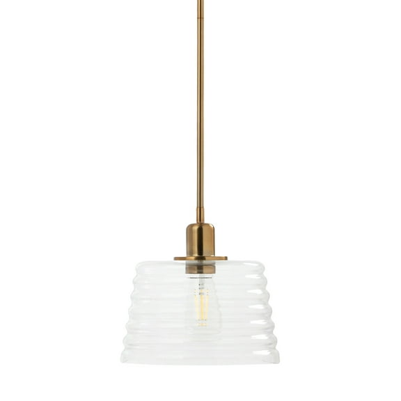 Creative Co-Op Robert Stevenson Lighting Rhodes - Metal and Clear Ribbed Glass Ceiling Light, Brushed Brass