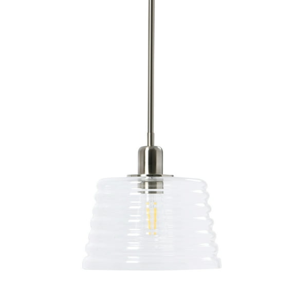 Creative Co-Op Robert Stevenson Lighting Rhodes - Metal and Clear Ribbed Glass Ceiling Light, Brushed Nickel