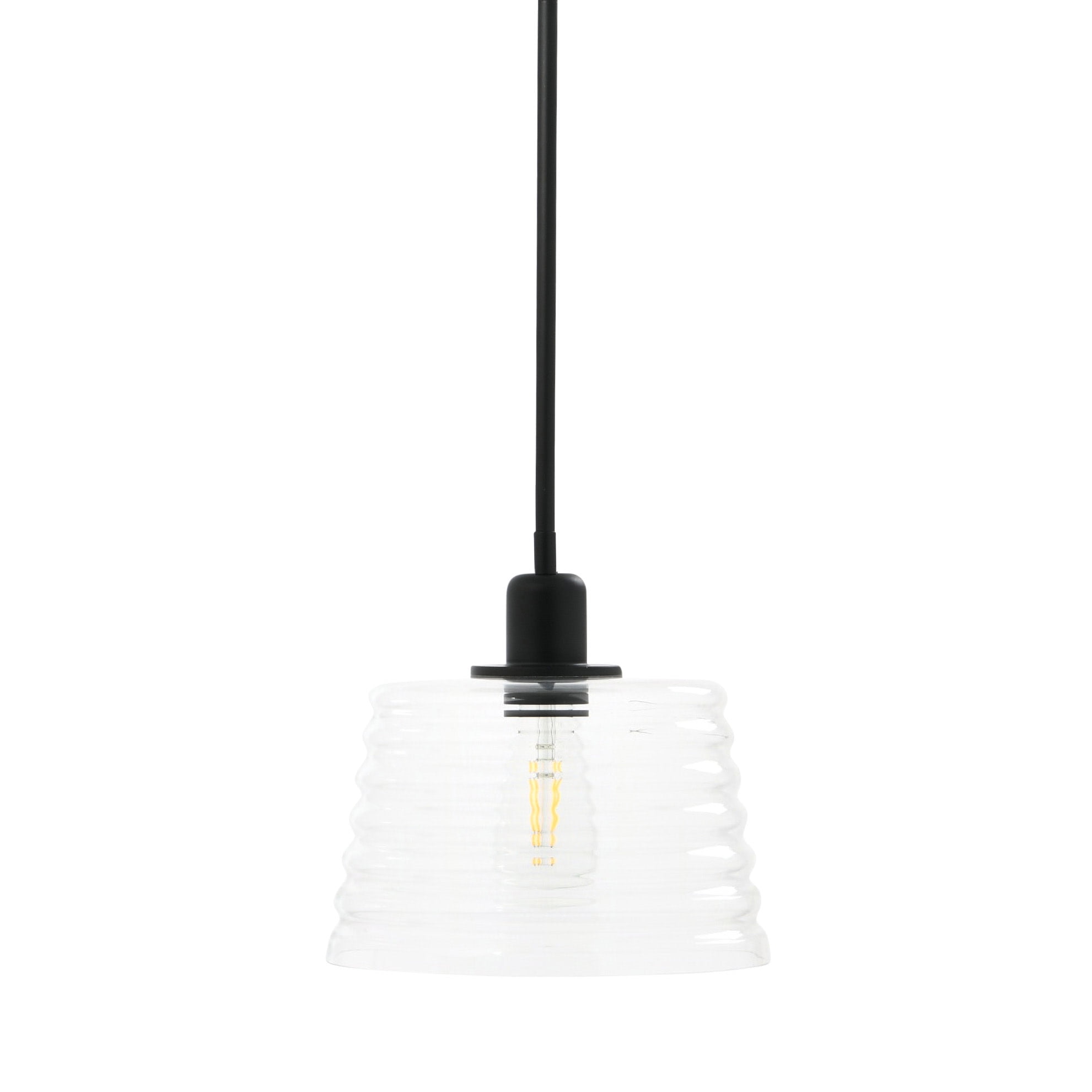Creative Co-Op Robert Stevenson Lighting Rhodes - Metal and Clear Ribbed Glass Ceiling Light, Matte Black