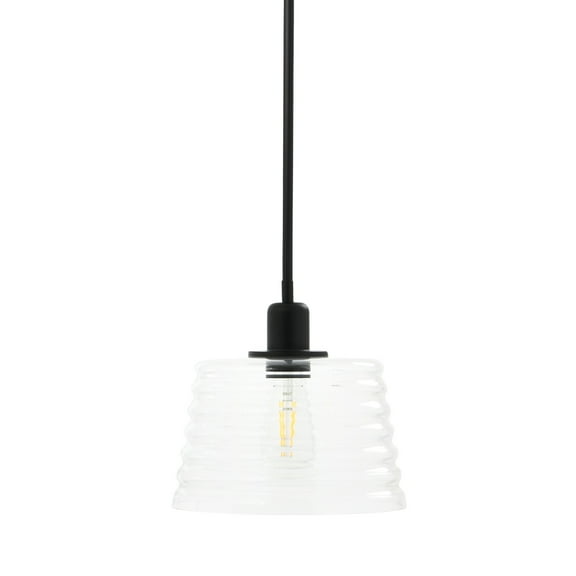 Creative Co-Op Robert Stevenson Lighting Rhodes - Metal and Clear Ribbed Glass Ceiling Light, Matte Black