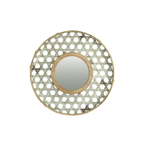 Creative Co-Op Round 2 Tone Lattice Metal Framed Wall Mirror, Wood and Galvanized Finish