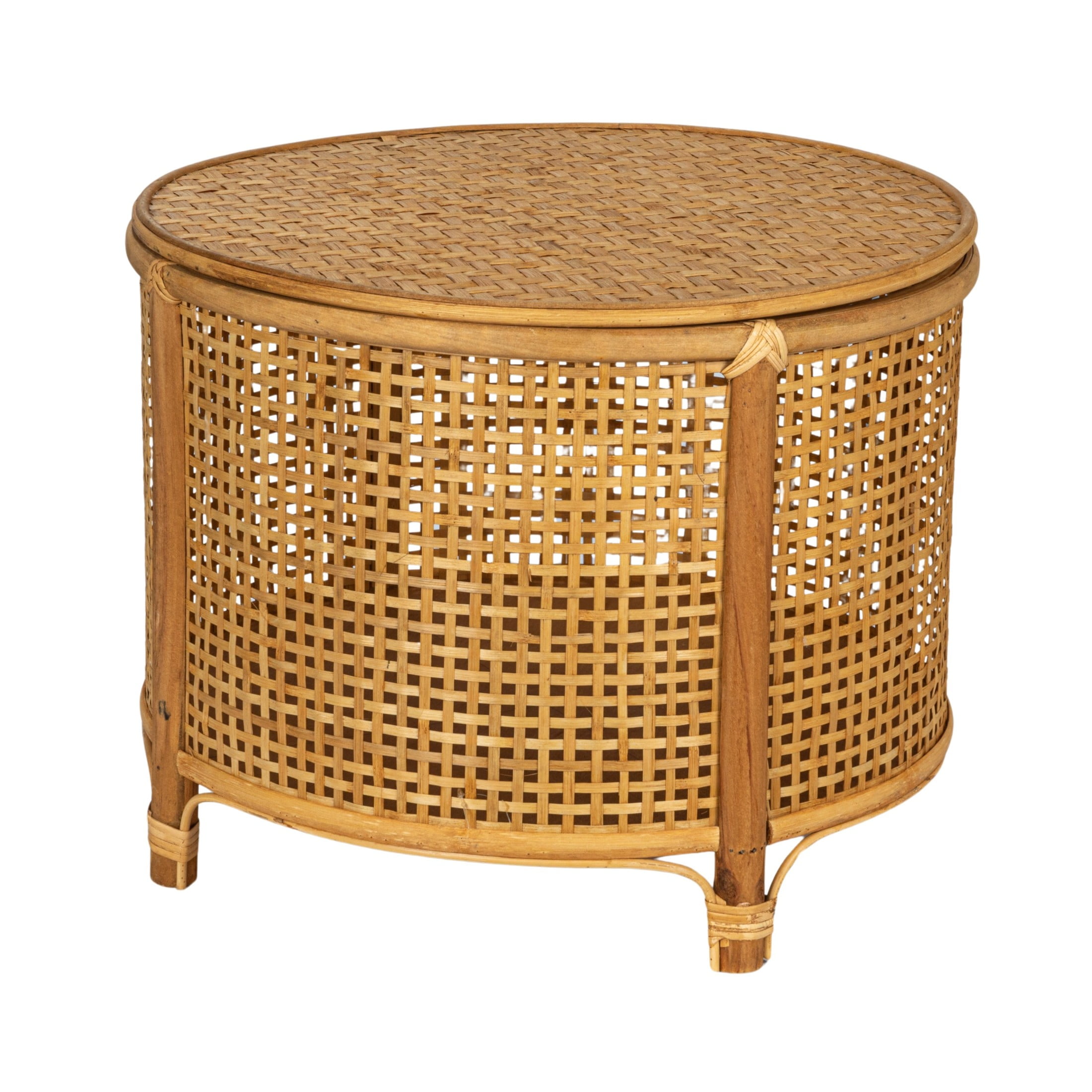 Natural Round Bamboo and Rattan Accent Storage Table