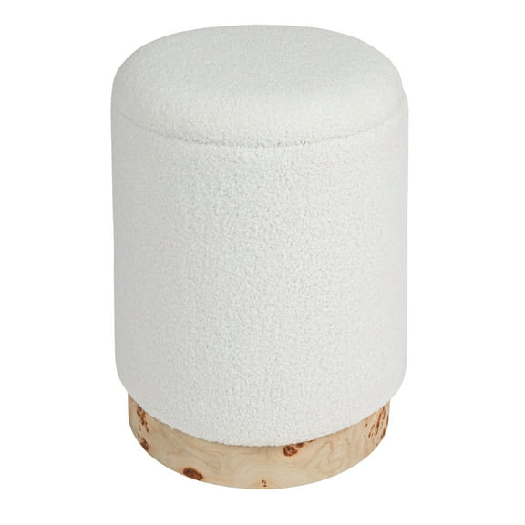 Creative Co-Op Round Boucle Upholstered Storage Stool with Removeable Lid, Cream