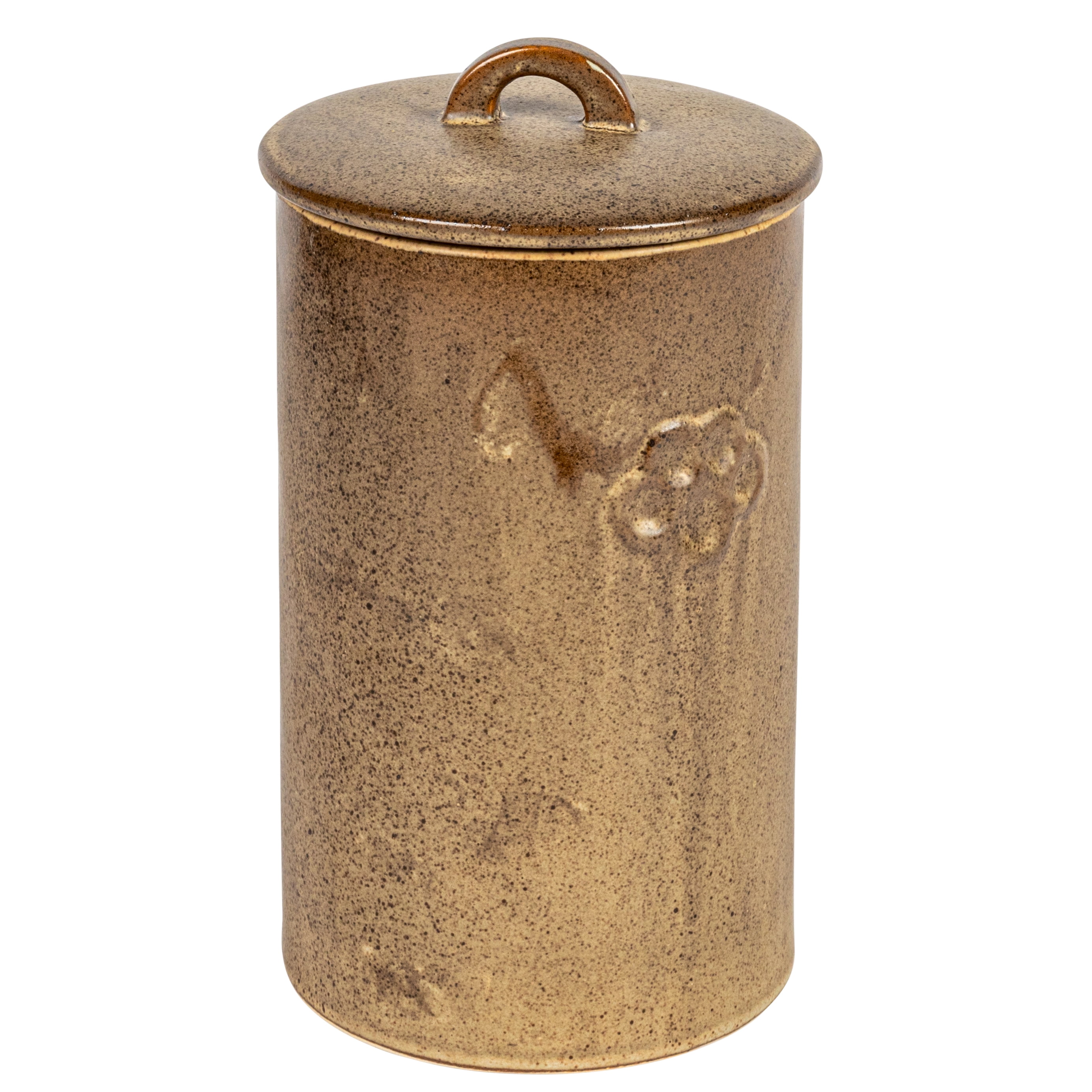 Creative CoOp Round Debossed Stoneware Treat Canister with Paw Print