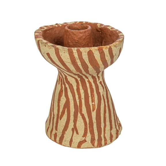 Creative Co-Op Round Decorative Hand-Painted Paper Mache Taper Holder, Brown and Beige