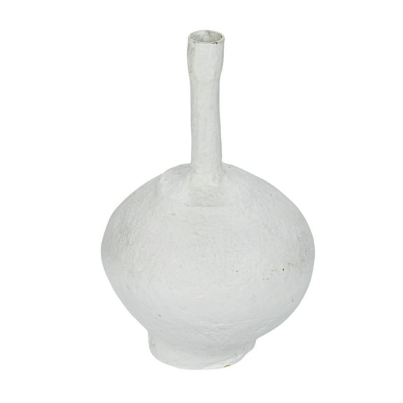 Creative Co-Op Round Decorative Paper Mache Taper Holder with Tall Neck, Whitewashed