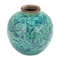 thumbnail image 1 of Creative Co-Op Round Decorative Terra-cotta Vase with Transferware Pattern, Aqua, 1 of 4