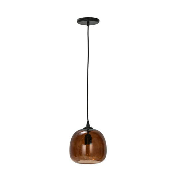 Creative Co-Op Round Glass and Metal Pendant Lamp with Hardwire, Amber