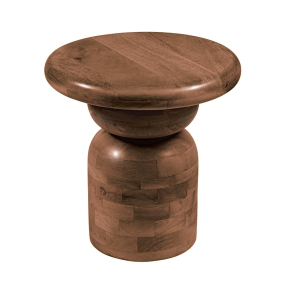 Creative Co-Op Round Mango Wood Accent Table with Stacked End Grain Base, Walnut Finish