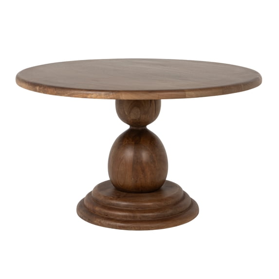 Creative Co-Op Round Mango Wood Bulbed Pedestal Coffee Table, Walnut