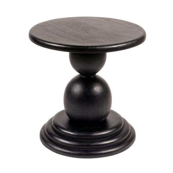 Creative Co-Op Round Mango Wood Bulbed Pedestal End Table, Black