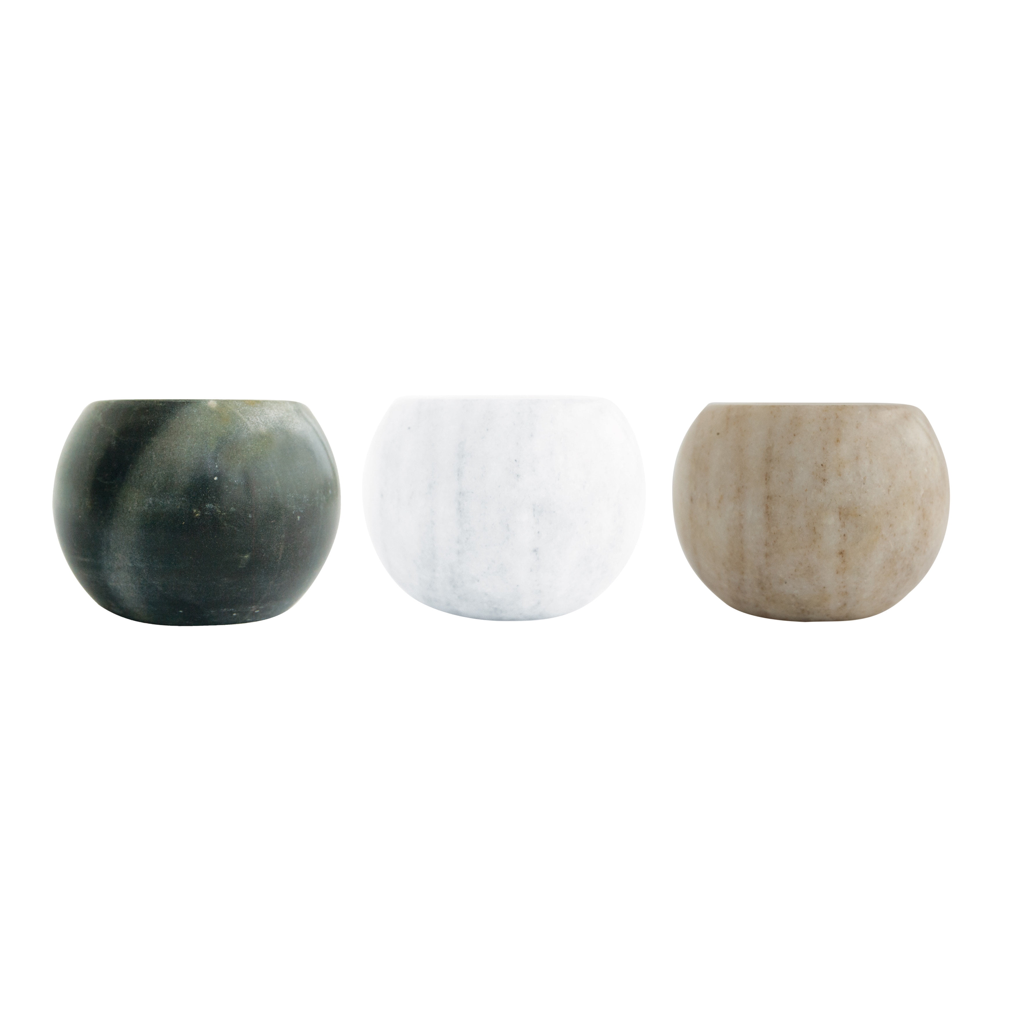 Set of 3 Multicolor Round Marble Dessert Bowls