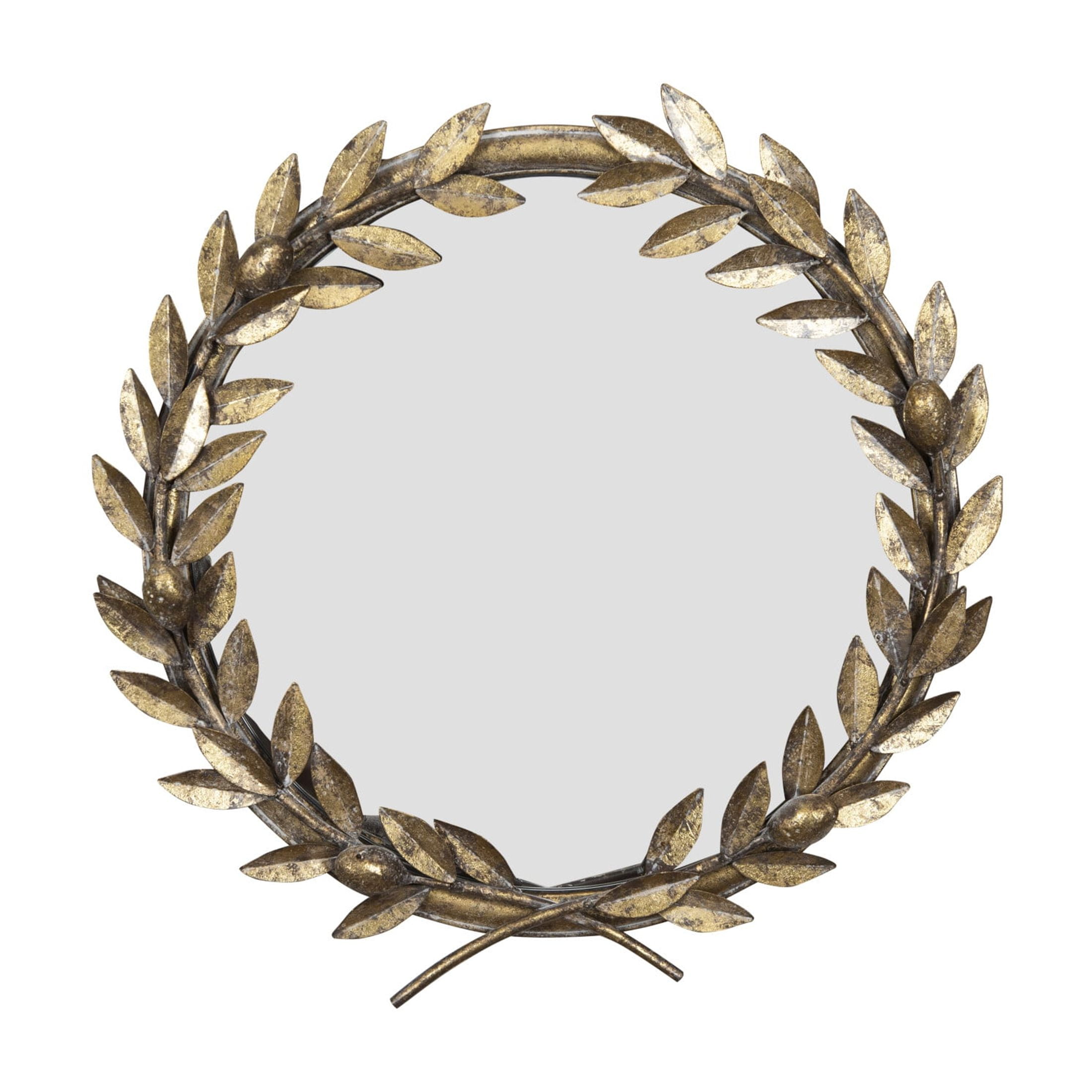 Creative Co-Op Round Metal Laurel Wreath Round Wall Mirror, Gold