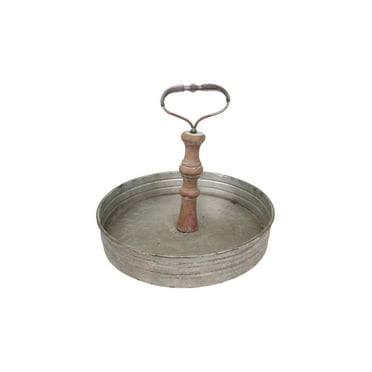 Creative Co-Op Round Metal & Wood Tray with Handle