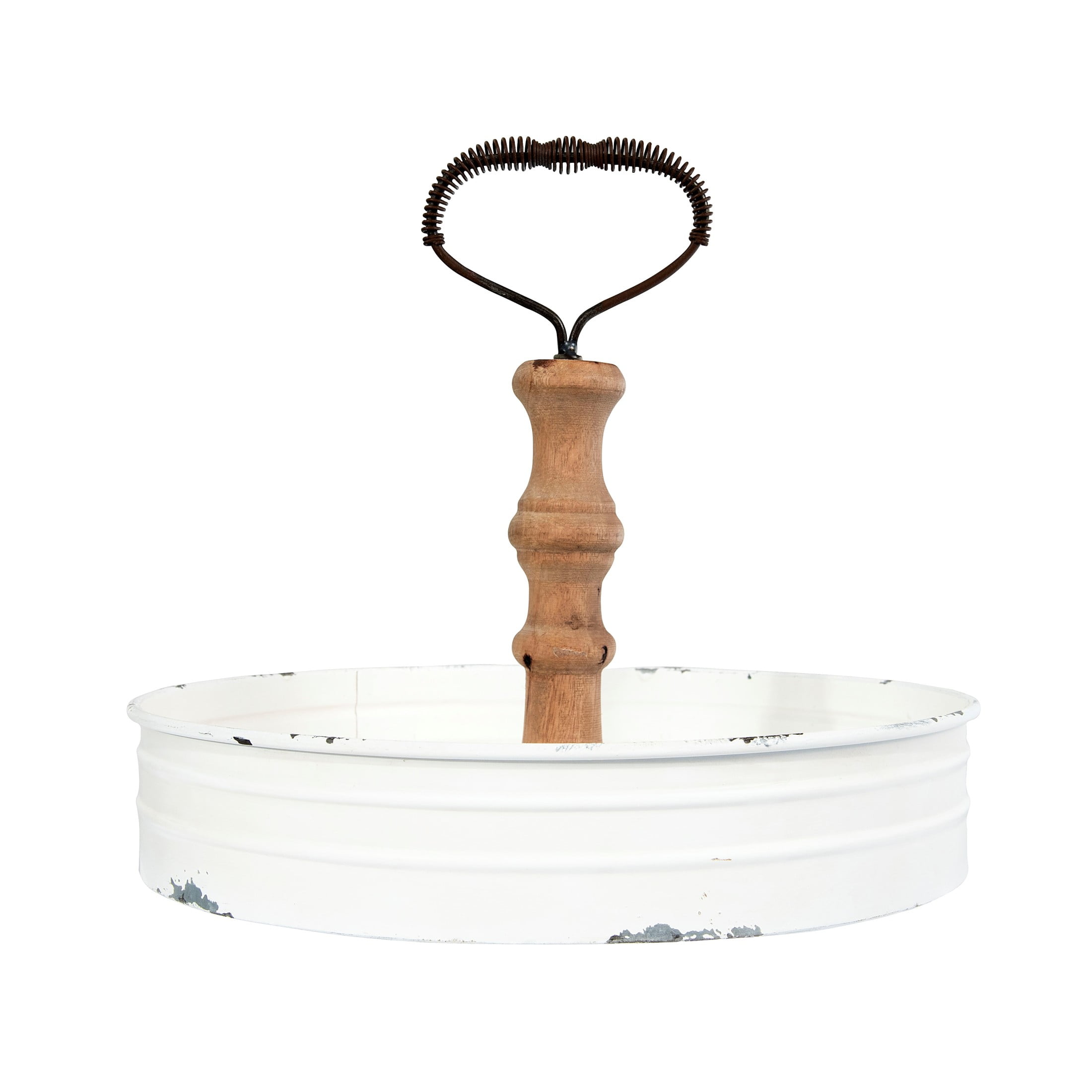 Creative Co-Op Round Metal & Wood Tray with Handle