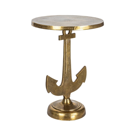 Creative Co-Op Round Nautical Accent Table with Anchor Base in Cast Iron, Gold Finish