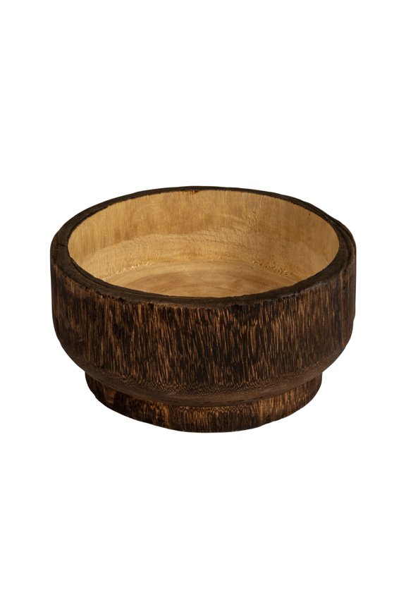 Round Paulownia Wood Decorative Bowl, Marbled Brown Finish