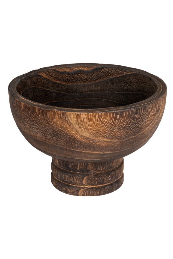 Round Paulownia Wood Pedestal Bowl, Marbled Brown Finish