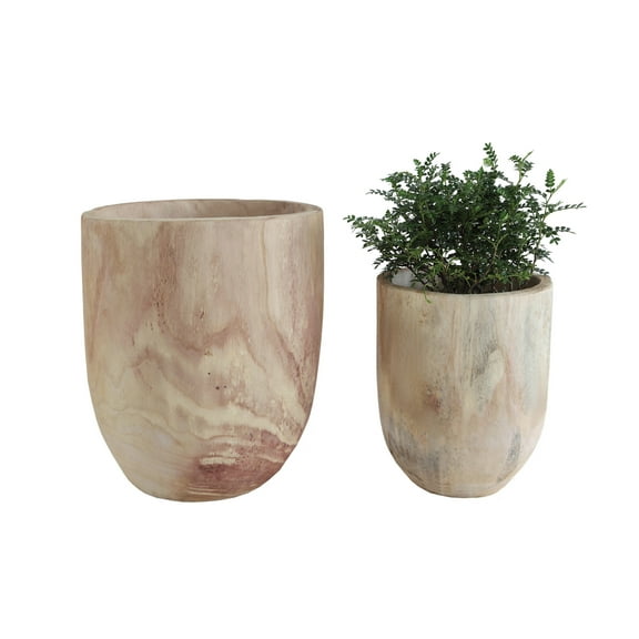 Creative Co-Op Round Paulownia Wood Planters, Natural, Set of 2