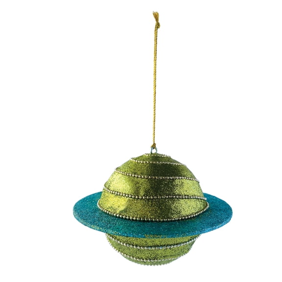 Creative Co-Op Round Plastic Planet Ornament with Beads and Glitter, Multicolor