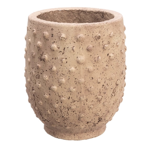 Creative Co-Op Round Sandstone Hobnail Planter with Distressed Finish, Greige