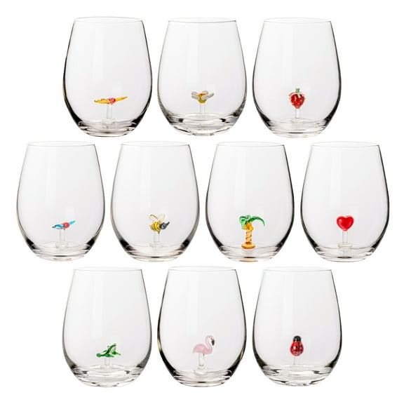 Creative Co-Op Round Stemless Wine Glass Set, Clear, Set of 10