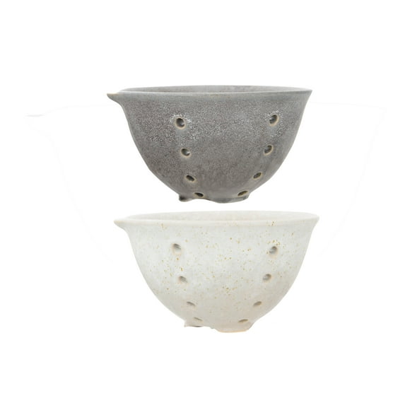 Creative Co-Op Round Stoneware Berry Bowls with Spouts & Reactive Glaze Finishes (Set of 2 Colors)