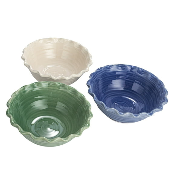 Creative Co-Op Round Stoneware Bowl with Scalloped Edge, Multicolor, Set of 6
