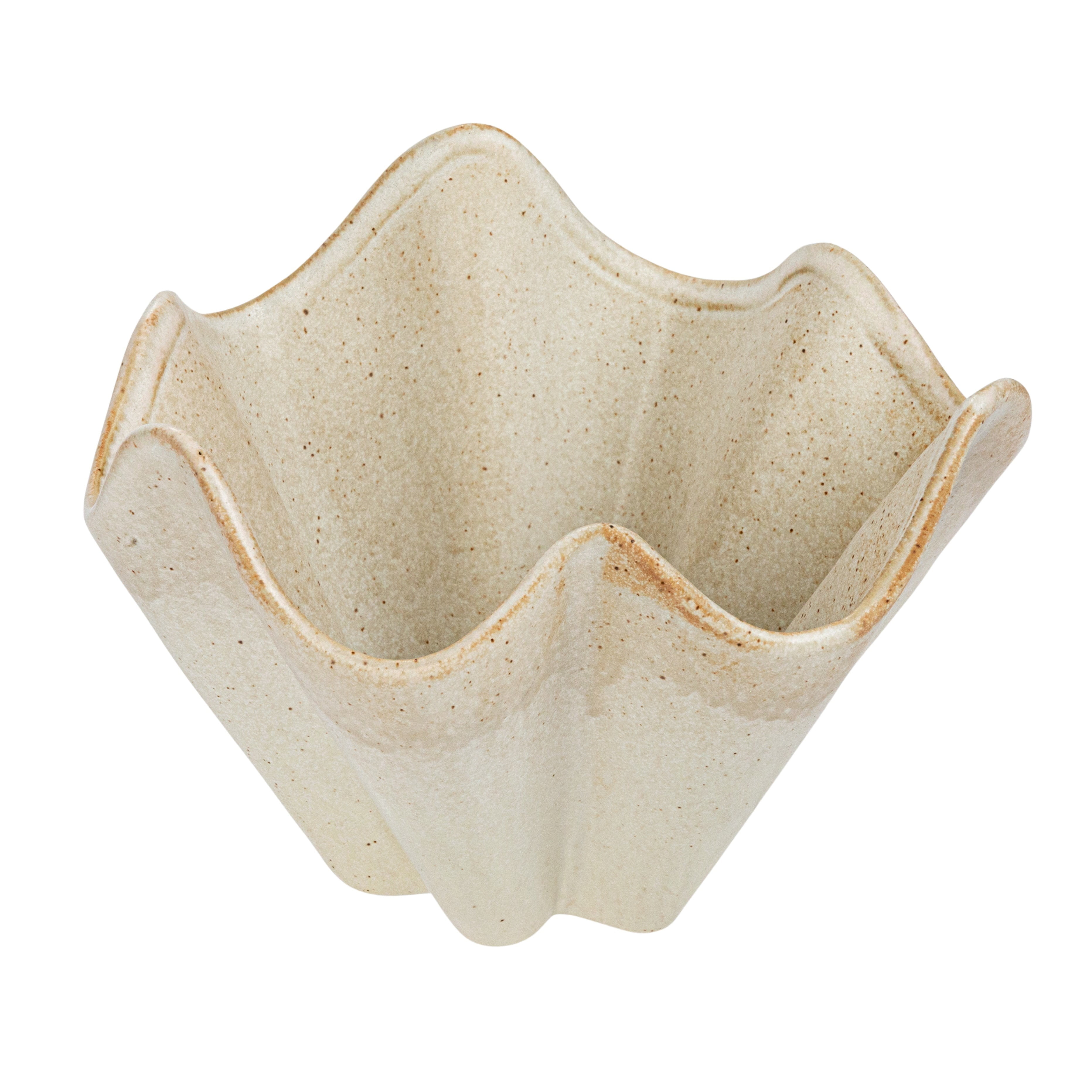 Cream Ceramic Ruffled Stoneware Bowl, 7.5-inch