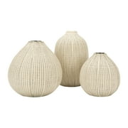 Creative Co-Op Round Stoneware Vases with Polka Dot Finish, White and Black, Set of 3
