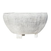Creative Co-Op Round Terra-cotta Footed Planter with Textured Stripes, Grey