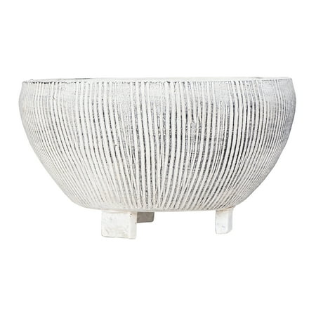 Creative Co-Op Round Terra-cotta Footed Planter with Textured Stripes, Grey