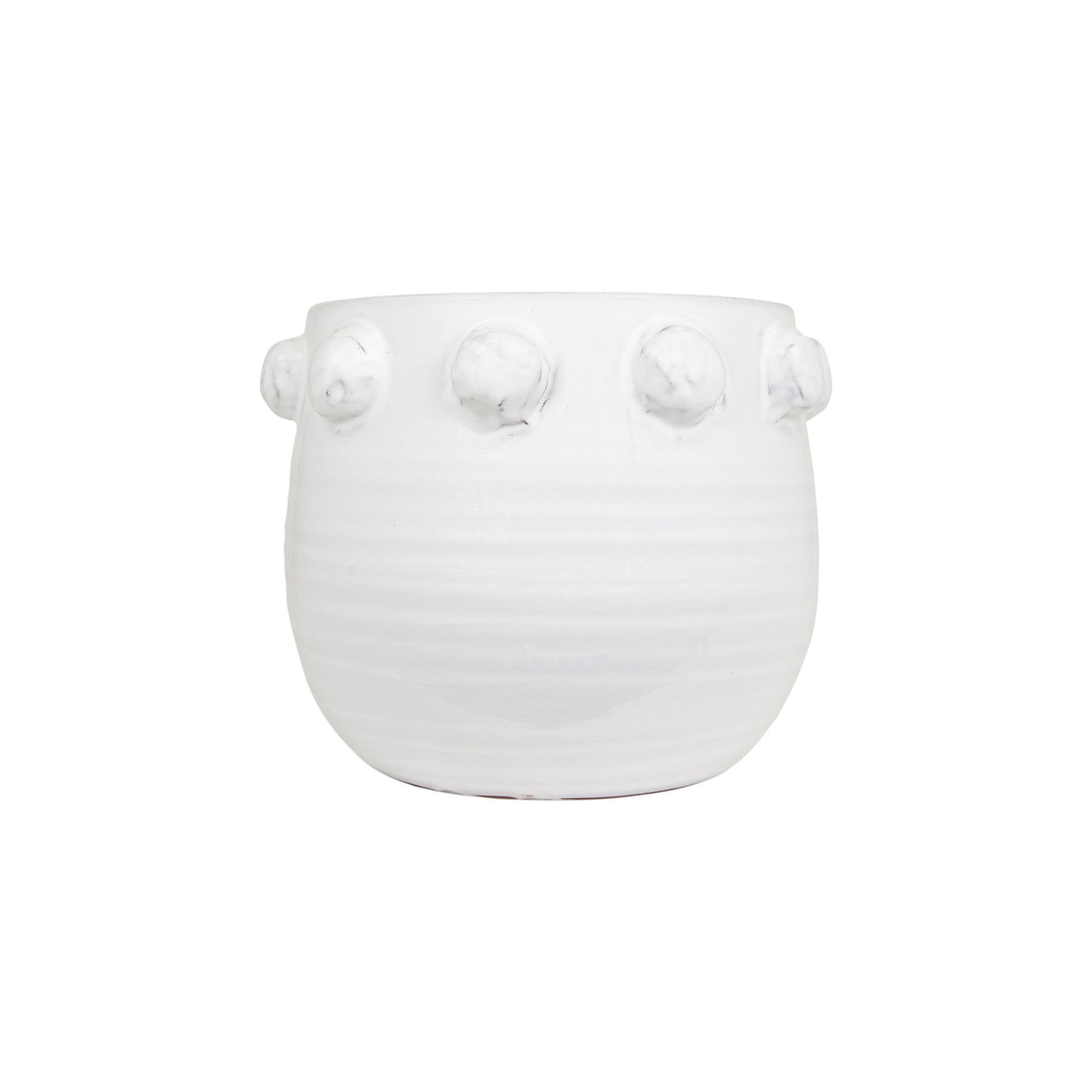 Creative Co-Op Round Terra-cotta Planter with Raised Dots Design, White