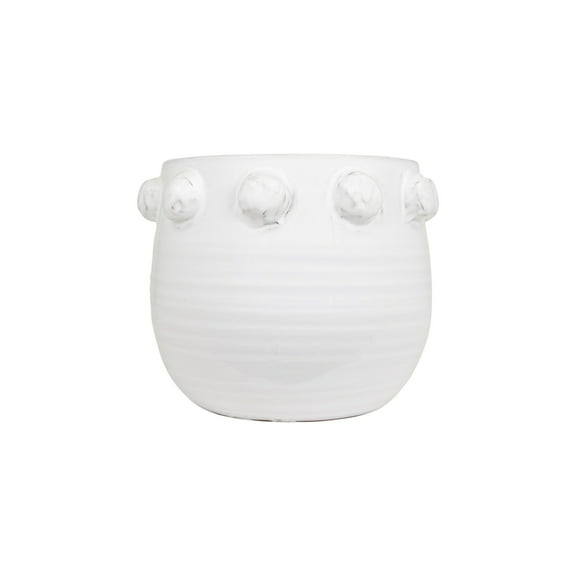 Creative Co-Op Round Terra-cotta Planter with Raised Dots Design, White