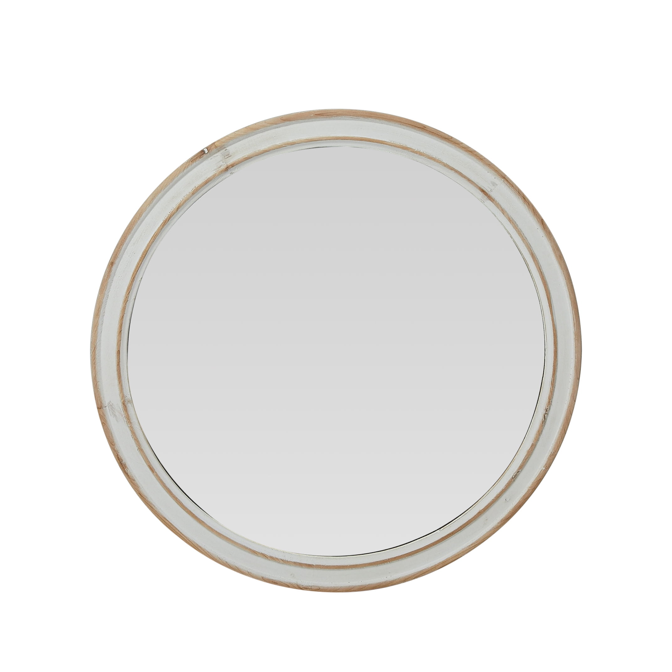 Creative Co-Op Round Wood Framed Wall Mirror, Natural and White