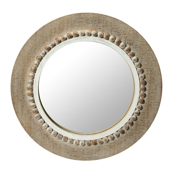 Creative Co-Op Round Wood Framed Wall Mirror, Natural